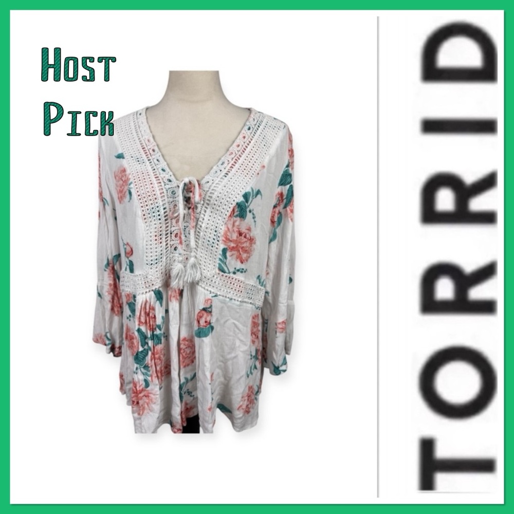 🔥 Host Pick 🔥Torrid floral print gauze top with crochet trim size 2-2X/18-20